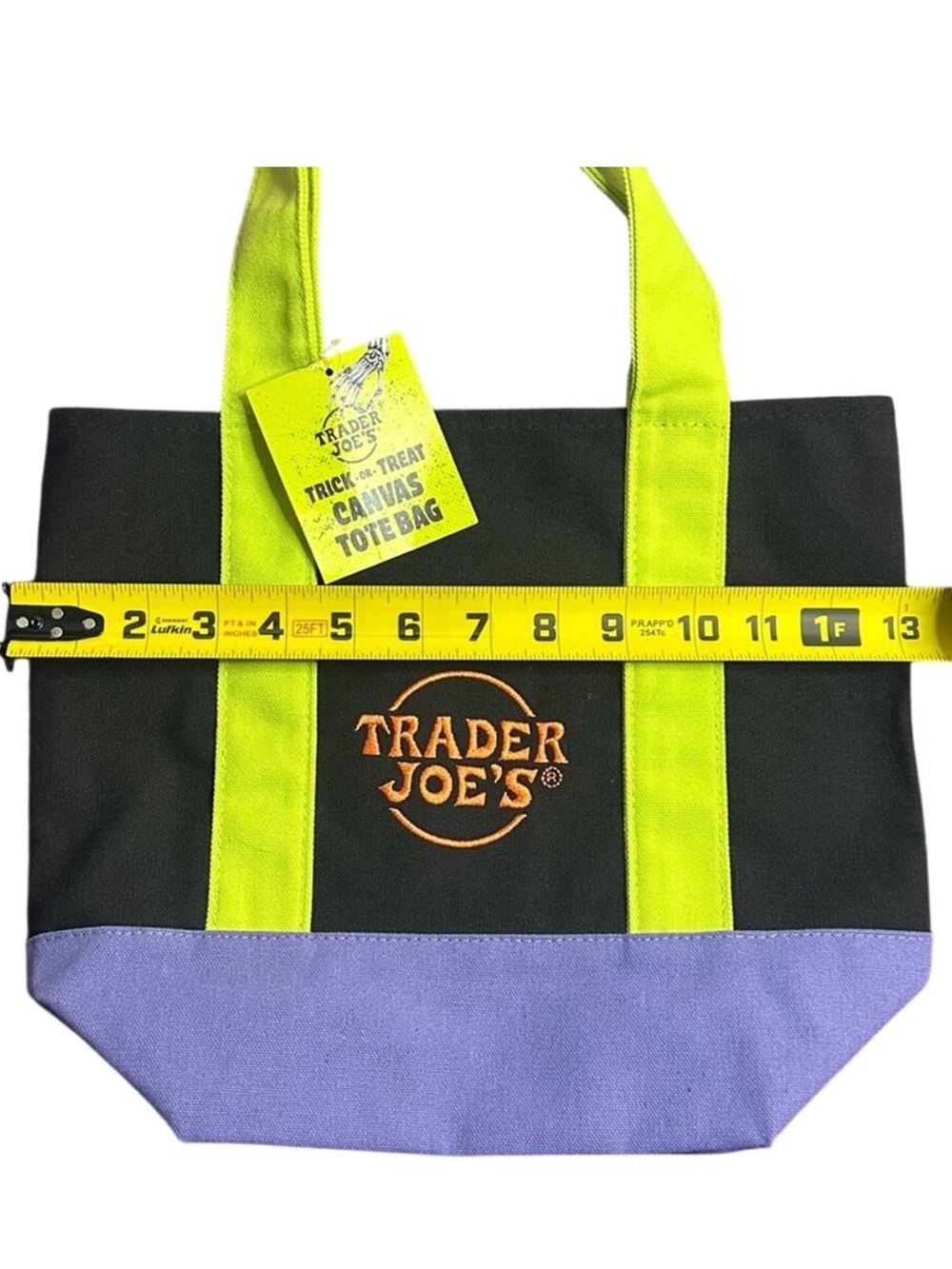 Black & Lime Canvas Tote Bag with Purple Base